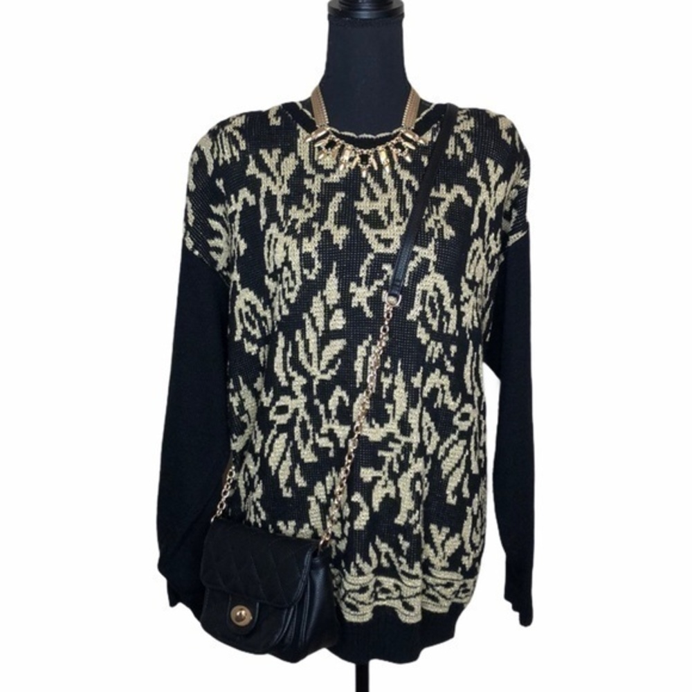 Norton McNaughton Black and Gold Vintage Knit Sweater Size Large